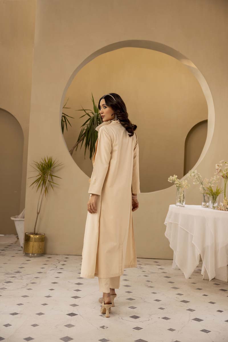 Modest Wear By Simrans 3 Piece Linen Outfit Cream DLC04 - Desi Posh