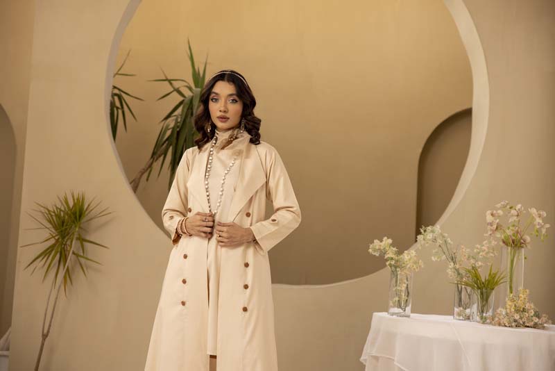 Modest Wear By Simrans 3 Piece Linen Outfit Cream DLC04 - Desi Posh