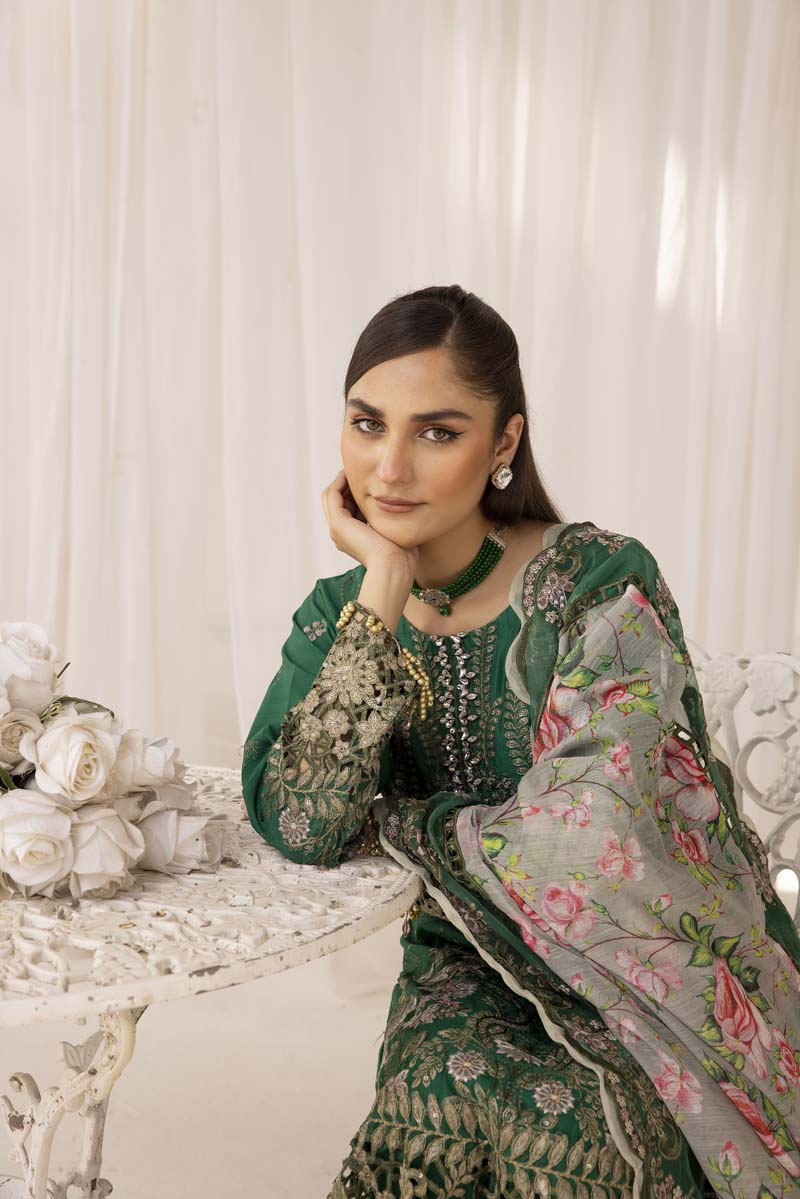 Maria B Inspired Embroidered Silk Lawn Outfit With Embroidered Net Dup ...