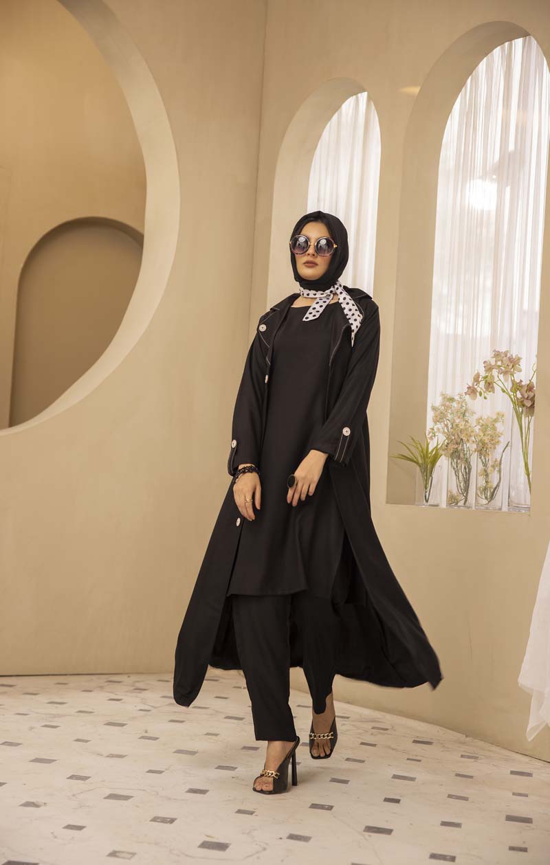 Modest Wear By Simrans 3 Piece Linen Outfit Black DLC01 - Desi Posh