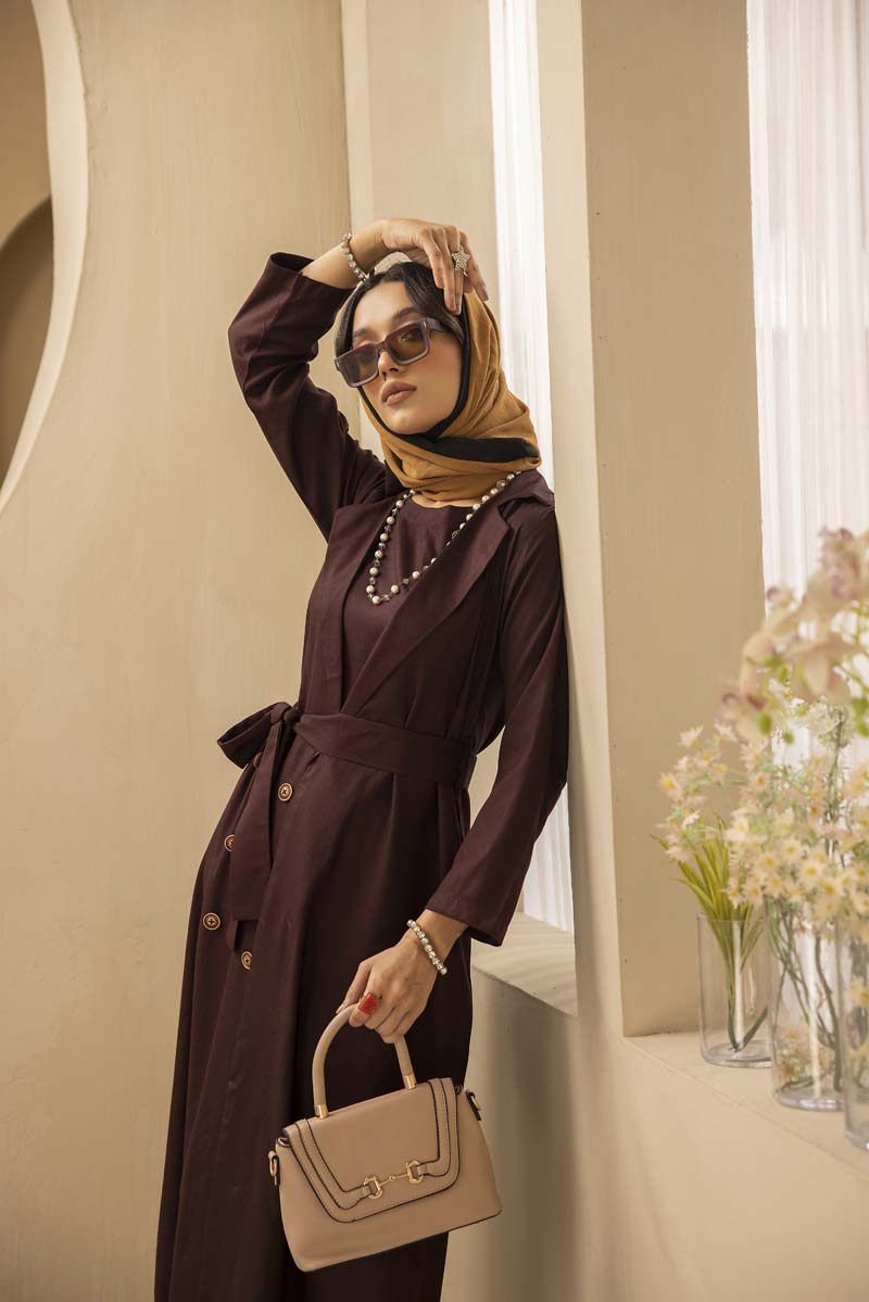 Modest Wear By Simrans 3 Piece Linen Outfit Brown DLC02 - Desi Posh