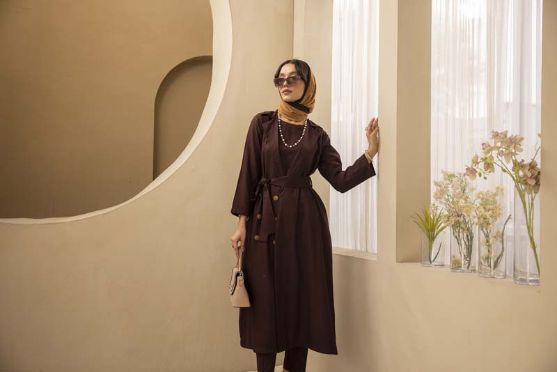 Modest Wear By Simrans 3 Piece Linen Outfit Brown DLC02 - Desi Posh