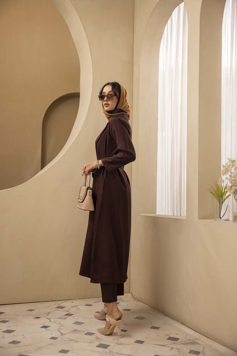 Modest Wear By Simrans 3 Piece Linen Outfit Brown DLC02 - Desi Posh