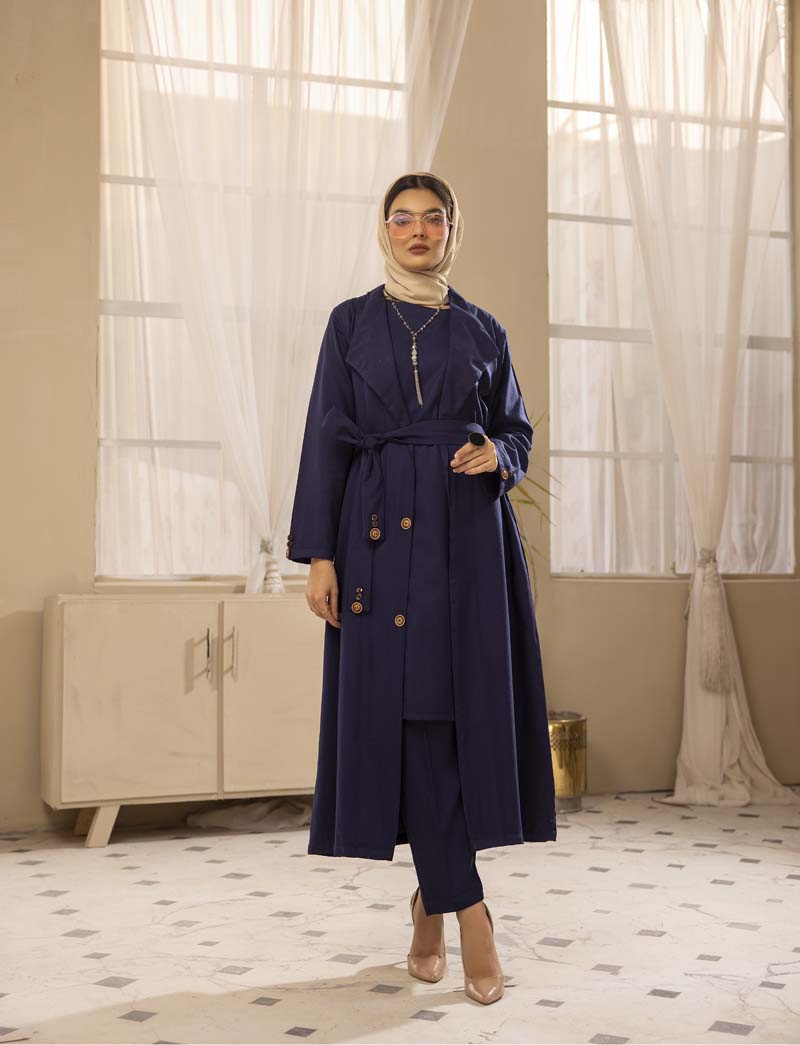 Modest Wear By Simrans 3 Piece Linen Outfit Blue DLC03 - Desi Posh