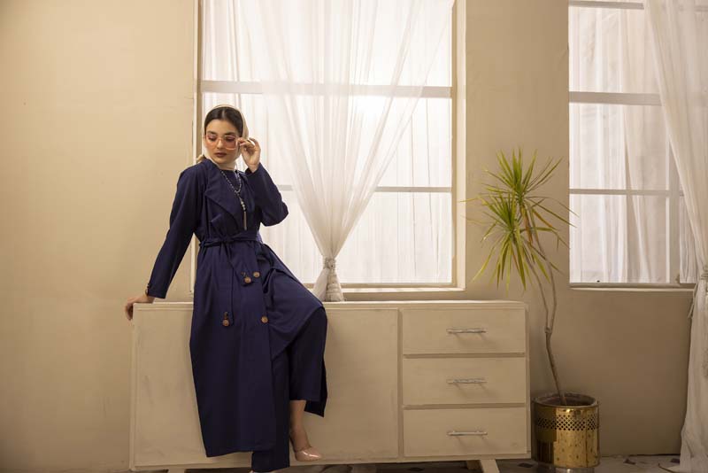 Modest Wear By Simrans 3 Piece Linen Outfit Blue DLC03 - Desi Posh