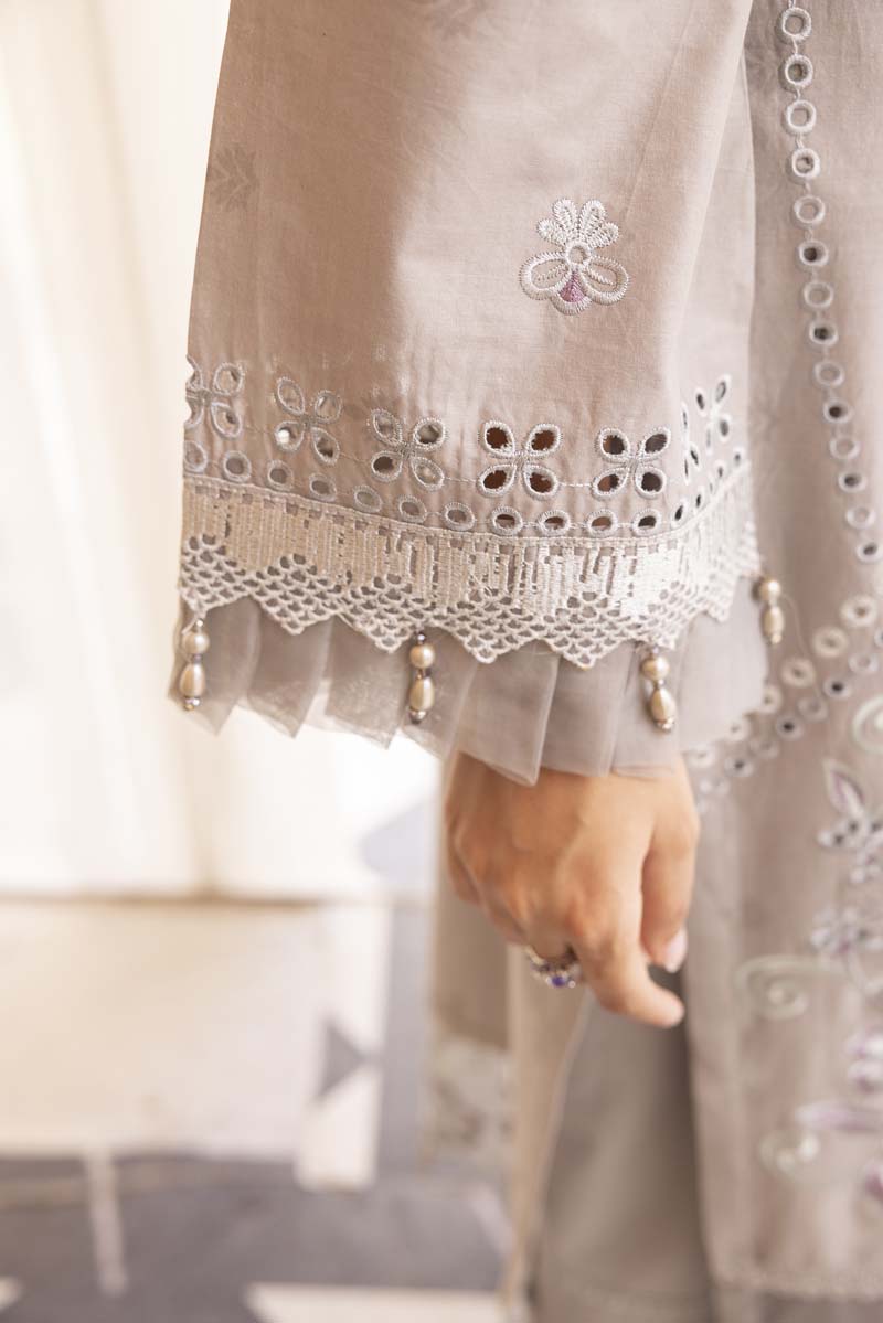 Chikan Kari Embroidered 3 Piece Eid Outfit With Net Dupatta Al606 - Desi Posh