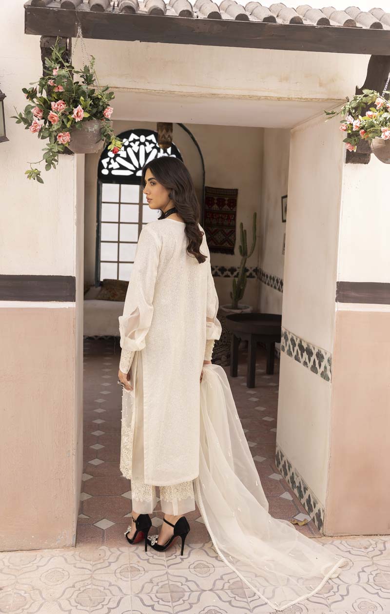 Ally's Luxury Lawn Chikan Kari Eid Suit Off White AL706 - Desi Posh