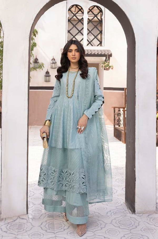 Ally's Luxury Lawn Chikan Kari Eid Suit Green AL705 - Desi Posh