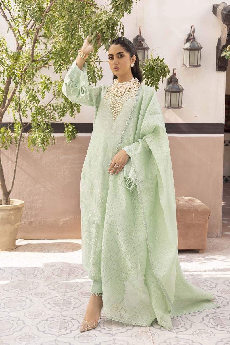 Ally's Luxury Lawn Chikan Kari Eid Suit Mint Green AL709 - Desi Posh