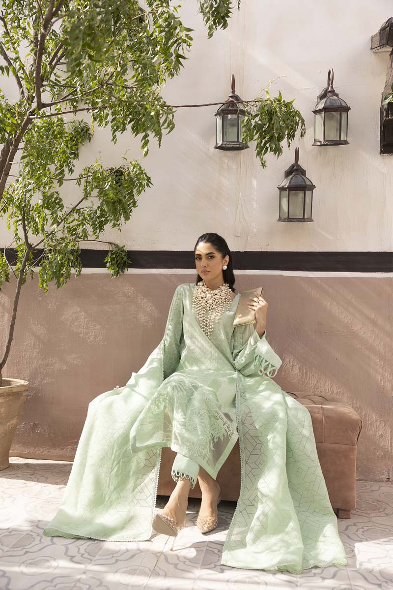 Ally's Luxury Lawn Chikan Kari Eid Suit Mint Green AL709 - Desi Posh