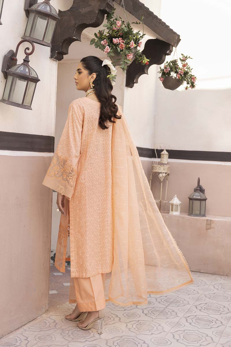 Ally's Luxury Lawn Chikan Kari Eid Suit Peach AL708 - Desi Posh