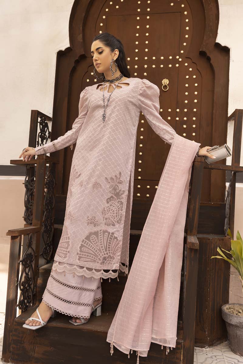 Ally's Luxury Lawn Chikan Kari Eid Suit Lilac AL707 - Desi Posh