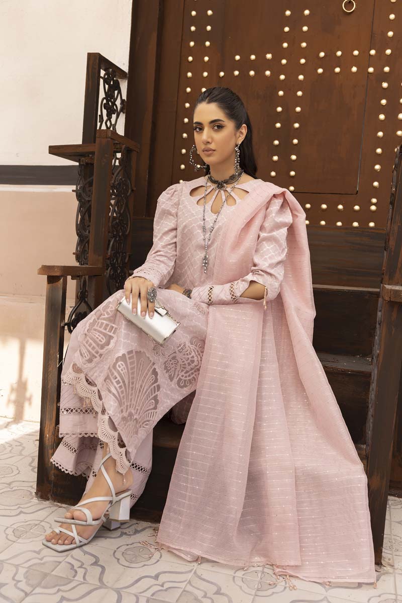 Ally's Luxury Lawn Chikan Kari Eid Suit Lilac AL707 - Desi Posh