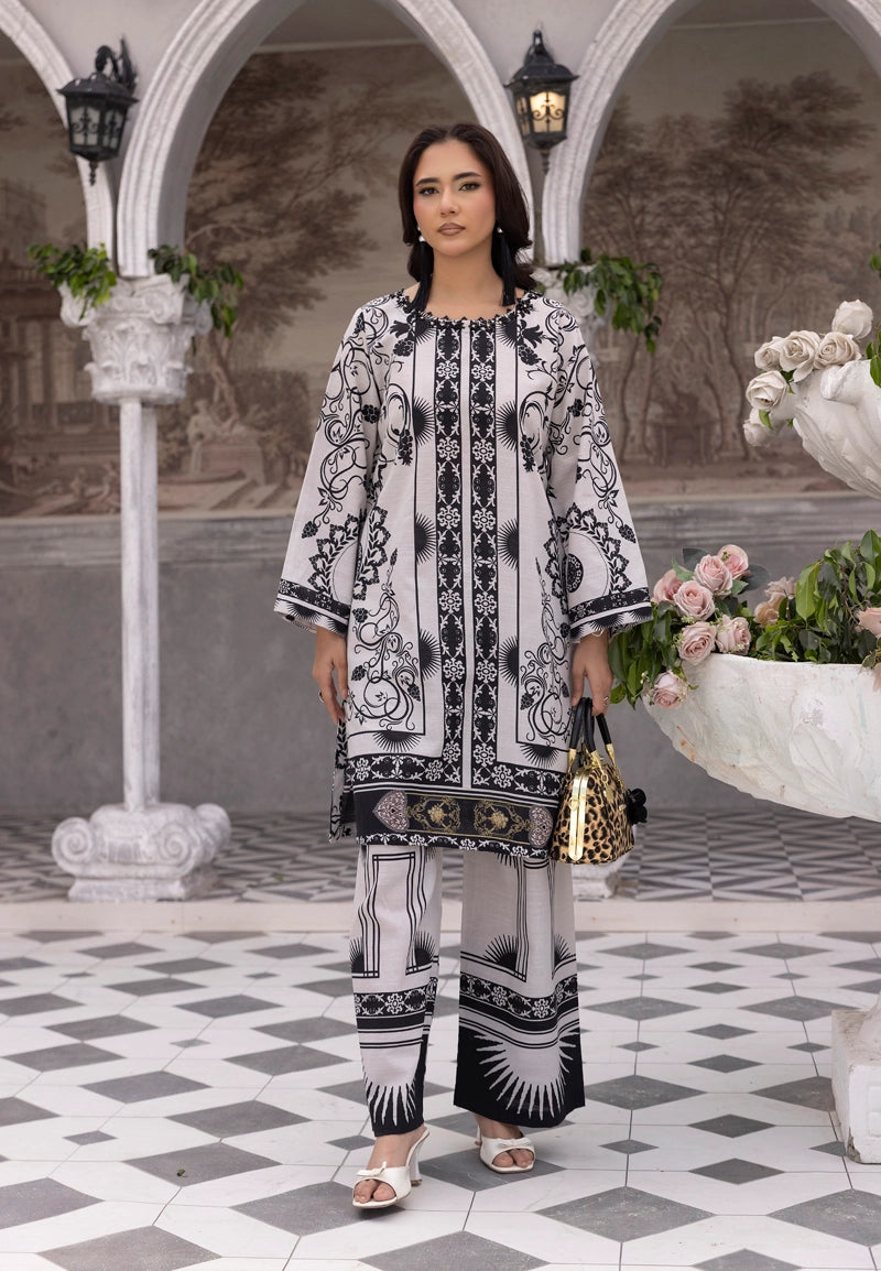 Sapphire Inspired 2 Piece Co-ords Khaddar Winter Outfit Black and White