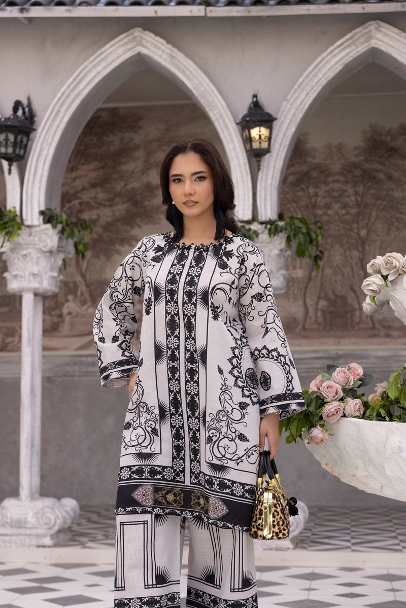 Sapphire Inspired 2 Piece Co-ords Khaddar Winter Outfit Black and White