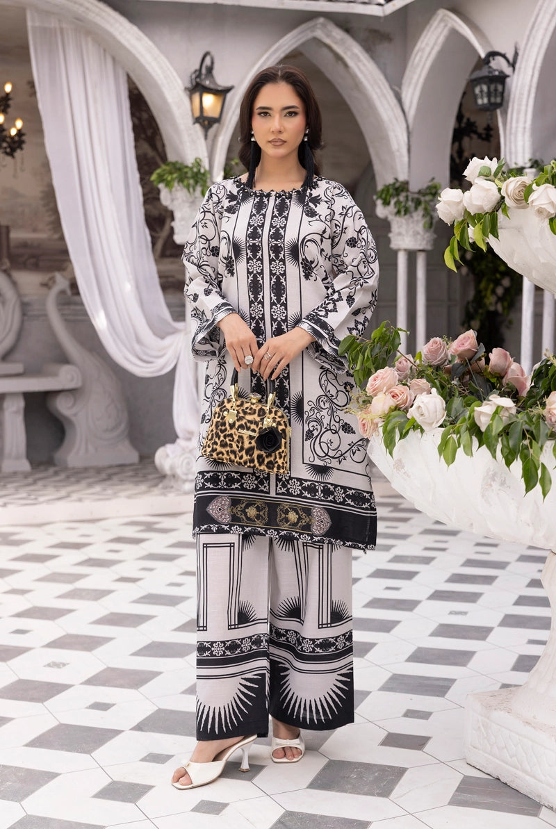 Sapphire Inspired 2 Piece Co-ords Khaddar Winter Outfit Black and White