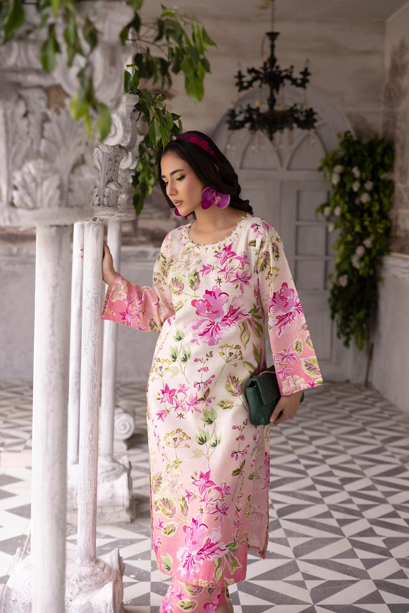 Sapphire Inspired 2 Piece Co-ords Khaddar Winter Outfit Pink and Cream