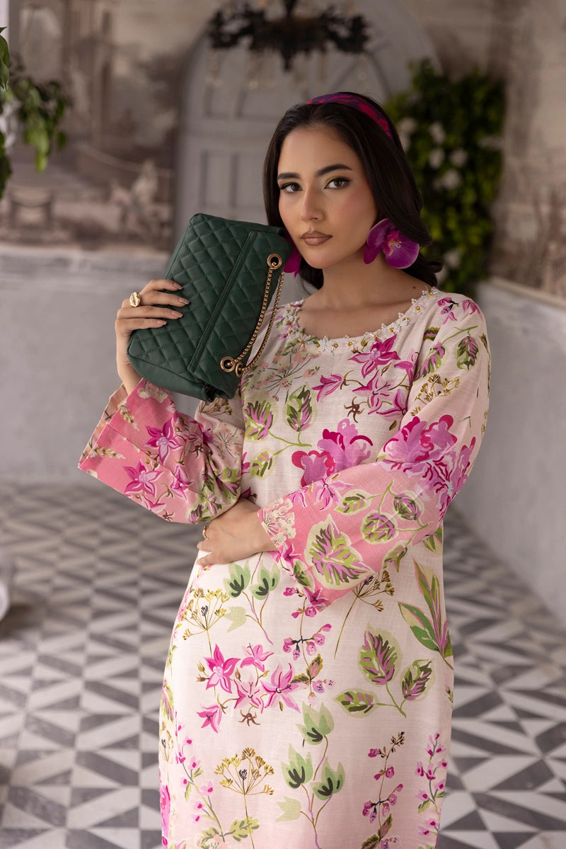 Sapphire Inspired 2 Piece Co-ords Khaddar Winter Outfit Pink and Cream