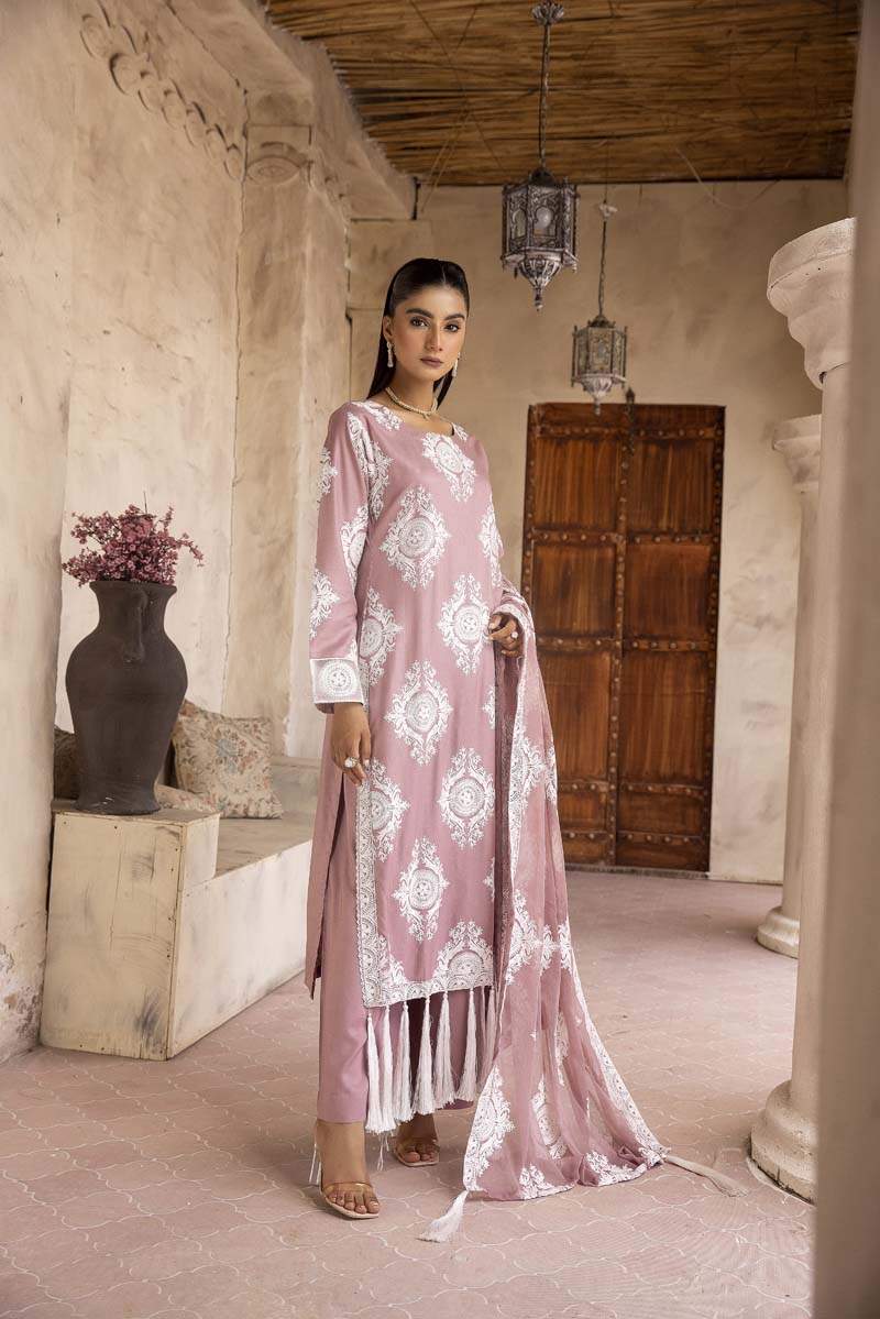 Chand Pink Ladies 3 Piece Suit With Embroidered Dupatta - Desi Posh