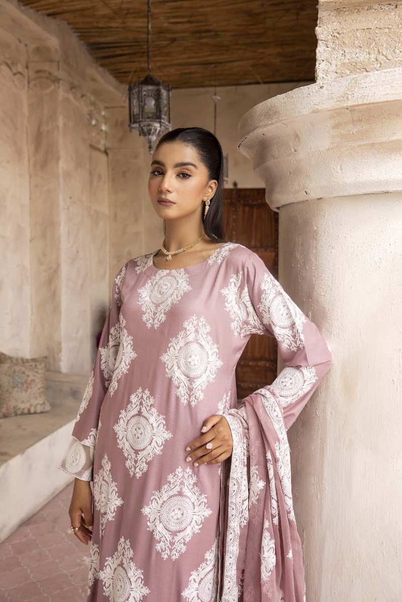 Chand Pink Ladies 3 Piece Suit With Embroidered Dupatta - Desi Posh