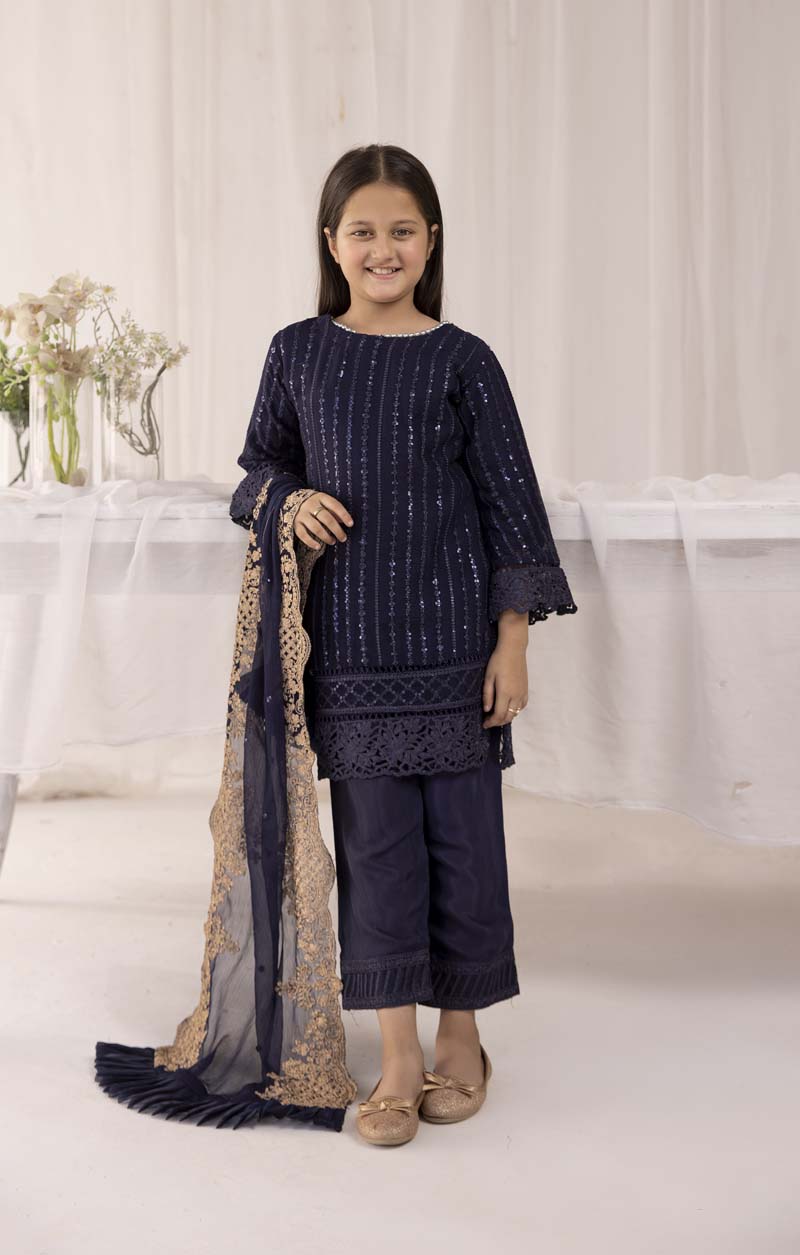 Azure Inspired Mummy & Me Girls Onyx Blue 3 Piece Wedding Outfit - Desi Posh