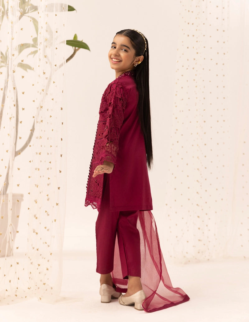 Maria B Inspired Girls Deep Pink Chikan Kari Mummy & Me Eid Outfit