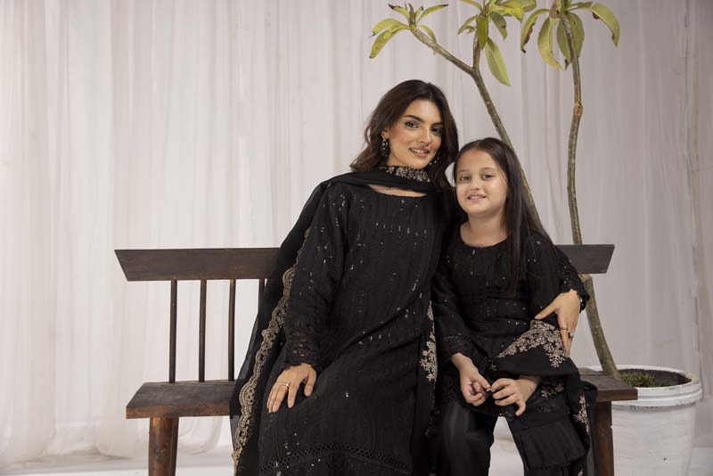 Azure Inspired Mummy & Me Girls Onyx Black 3 Piece Wedding Outfit - Desi Posh
