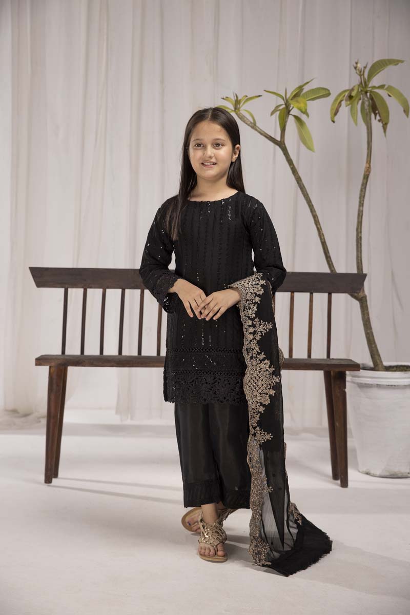 Azure Inspired Mummy & Me Girls Onyx Black 3 Piece Wedding Outfit - Desi Posh