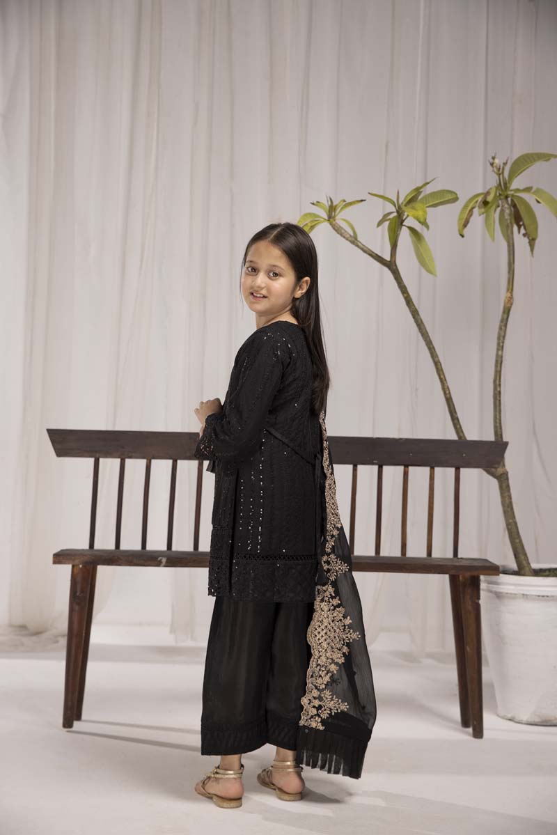 Azure Inspired Mummy & Me Girls Onyx Black 3 Piece Wedding Outfit - Desi Posh
