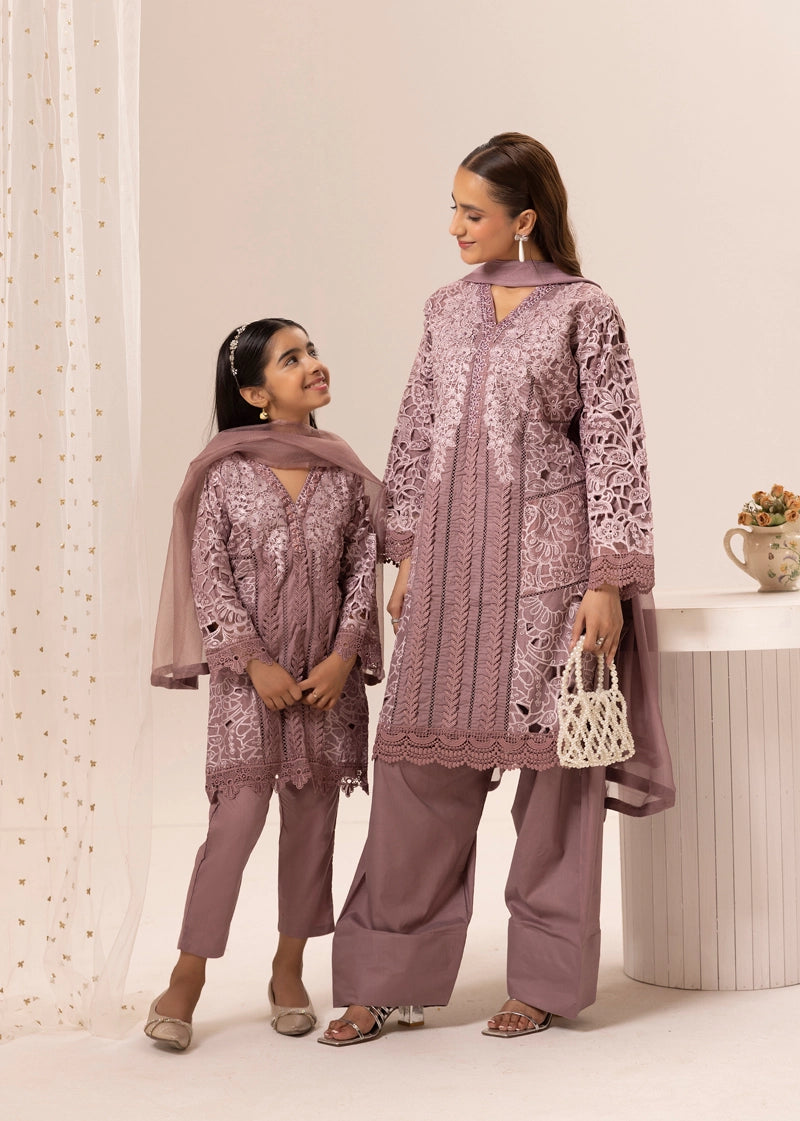 Maria B Inspired Girls Mauve Chikan Kari Mummy & Me Eid Outfit