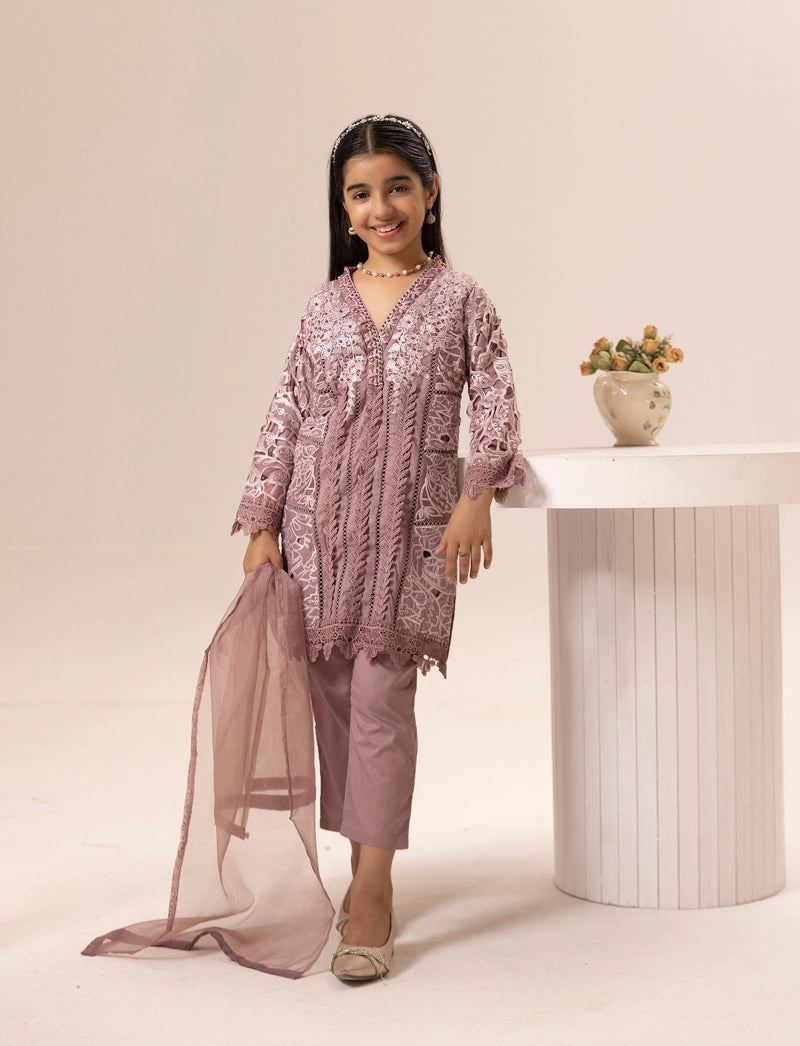 Maria B Inspired Girls Mauve Chikan Kari Mummy & Me Eid Outfit