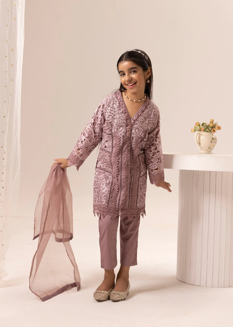 Maria B Inspired Girls Mauve Chikan Kari Mummy & Me Eid Outfit