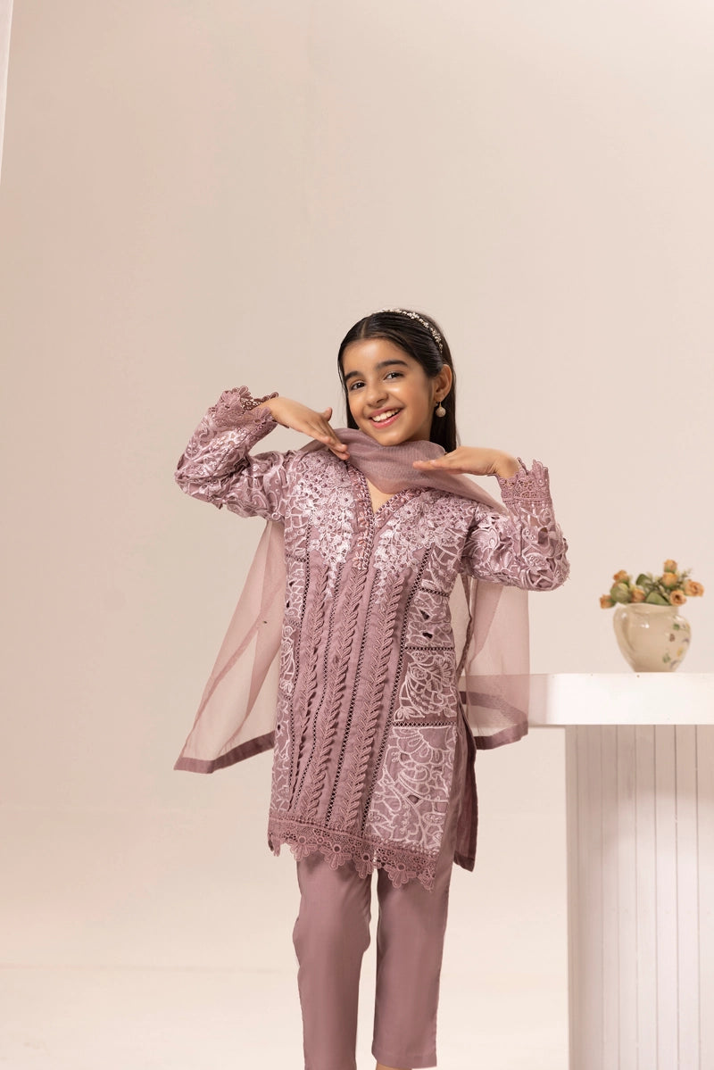 Maria B Inspired Girls Mauve Chikan Kari Mummy & Me Eid Outfit