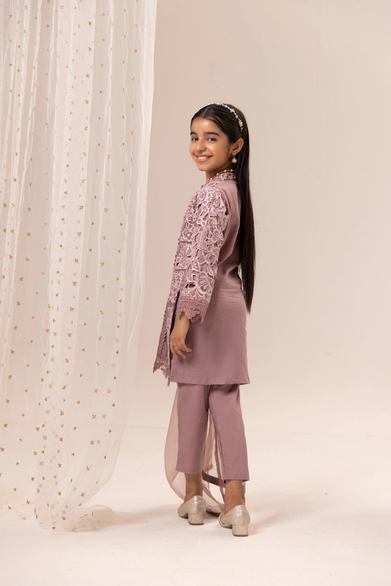 Maria B Inspired Girls Mauve Chikan Kari Mummy & Me Eid Outfit