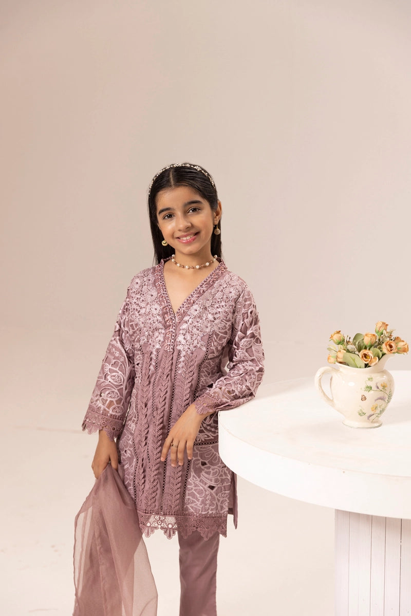 Maria B Inspired Girls Mauve Chikan Kari Mummy & Me Eid Outfit