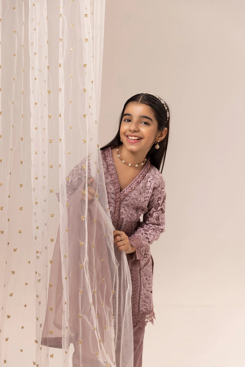 Maria B Inspired Girls Mauve Chikan Kari Mummy & Me Eid Outfit