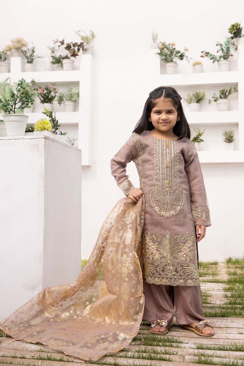 Simrans Organza Mummy & Me Kids Eid suit Deepest Mauve - Desi Posh