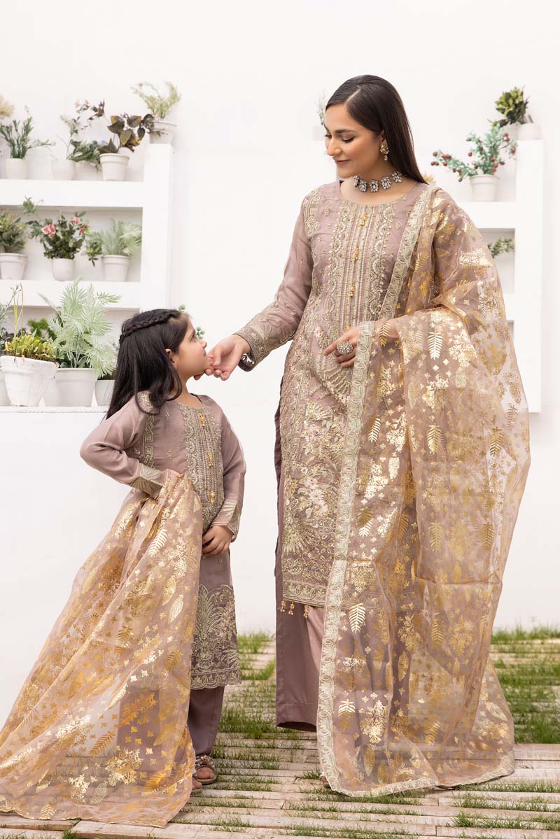 Simrans Organza Mummy & Me Kids Eid suit Deepest Mauve - Desi Posh