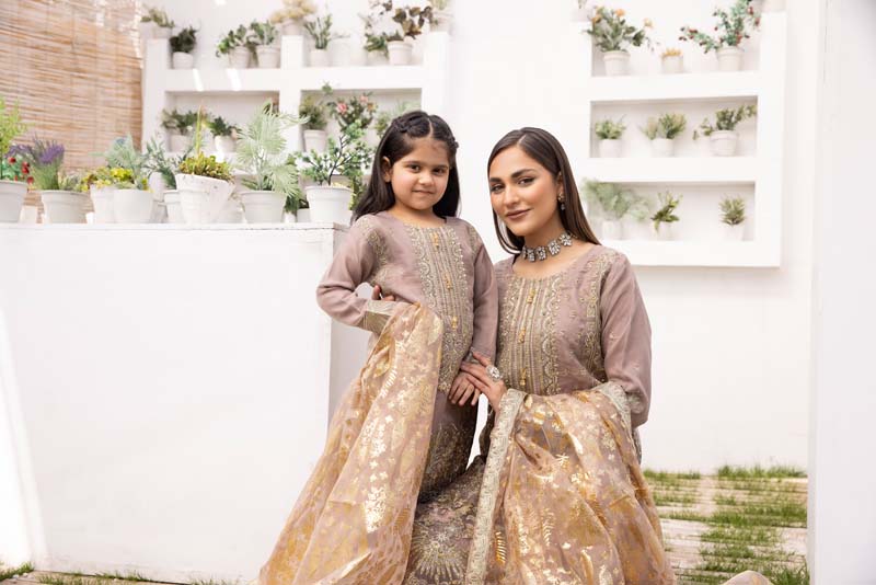 Simrans Organza Mummy & Me Kids Eid suit Deepest Mauve - Desi Posh