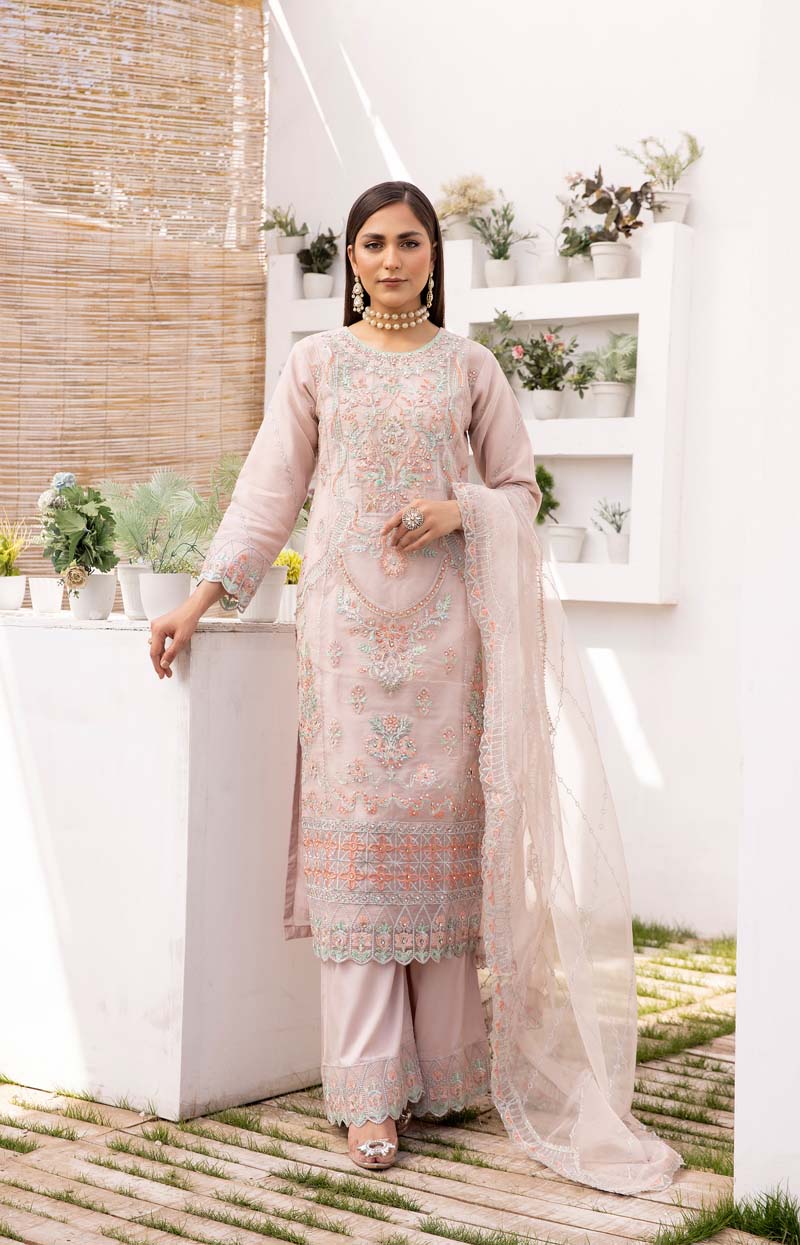 Simrans Organza Mummy & Me Ladies Eid suit Pastel Pink - Desi Posh