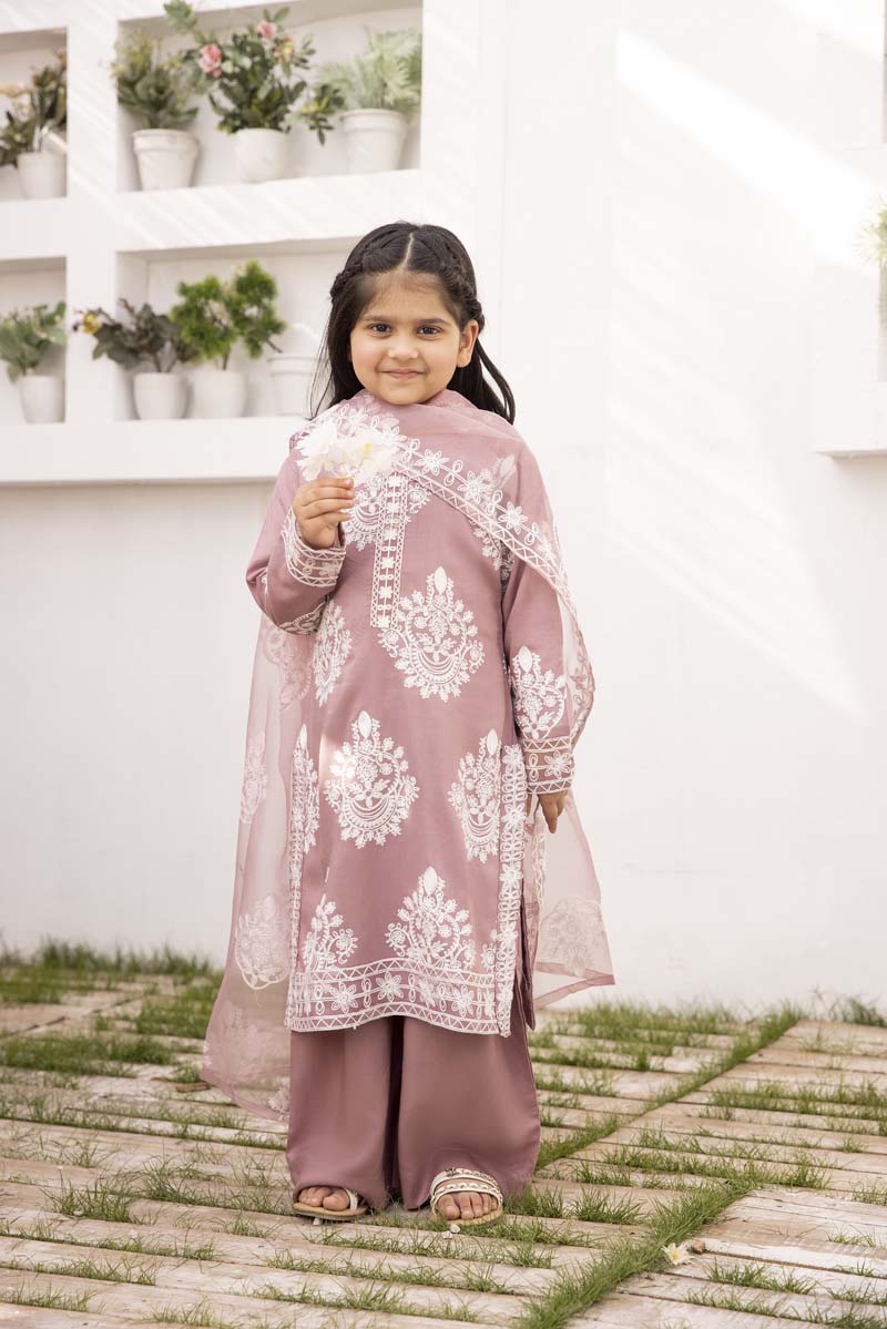 Marea Mauve Mummy & Me Girls 3 Piece Suit With Organza Dupatta - Desi Posh
