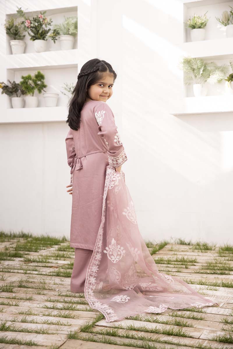 Marea Mauve Mummy & Me Girls 3 Piece Suit With Organza Dupatta - Desi Posh