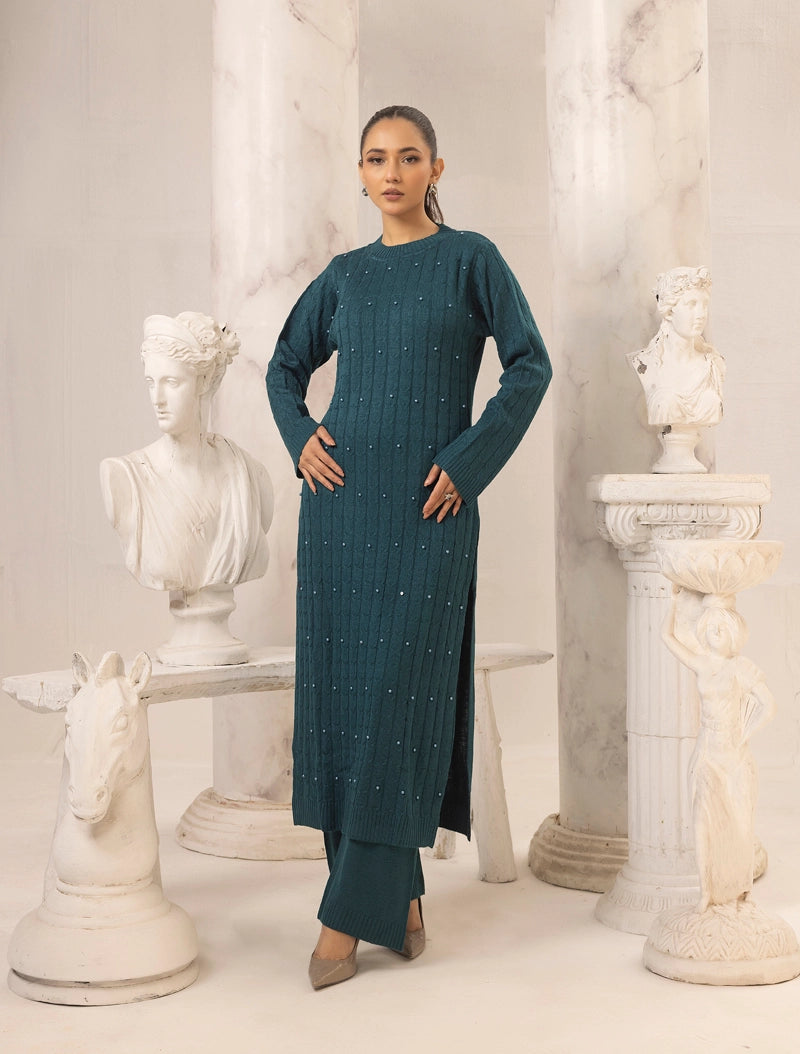 Alisha Knitted Exclusive Long Co ord Set Teal Blue