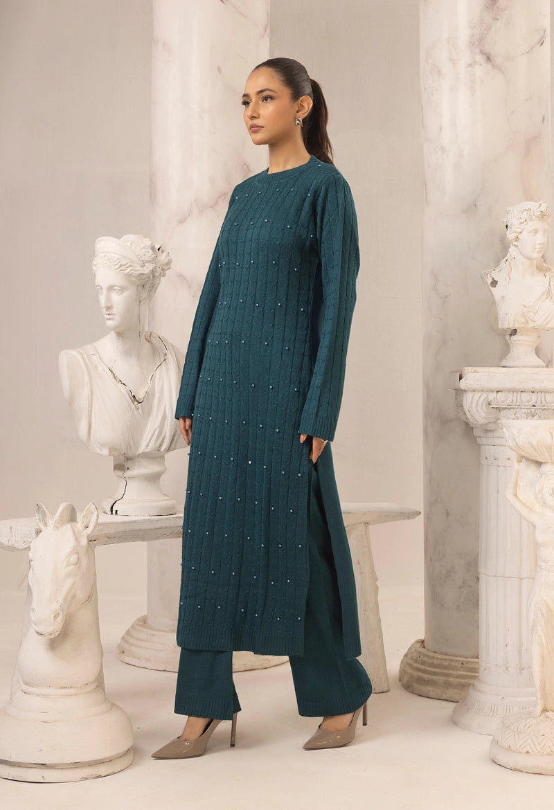 Alisha Knitted Exclusive Long Co ord Set Teal Blue