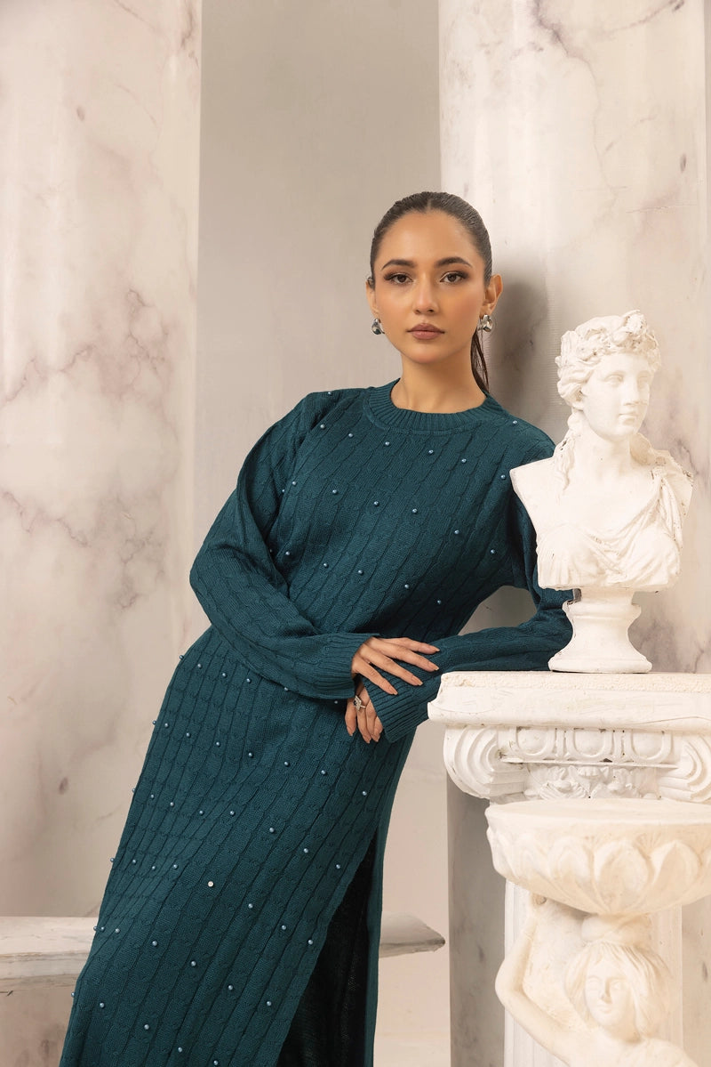 Alisha Knitted Exclusive Long Co ord Set Teal Blue