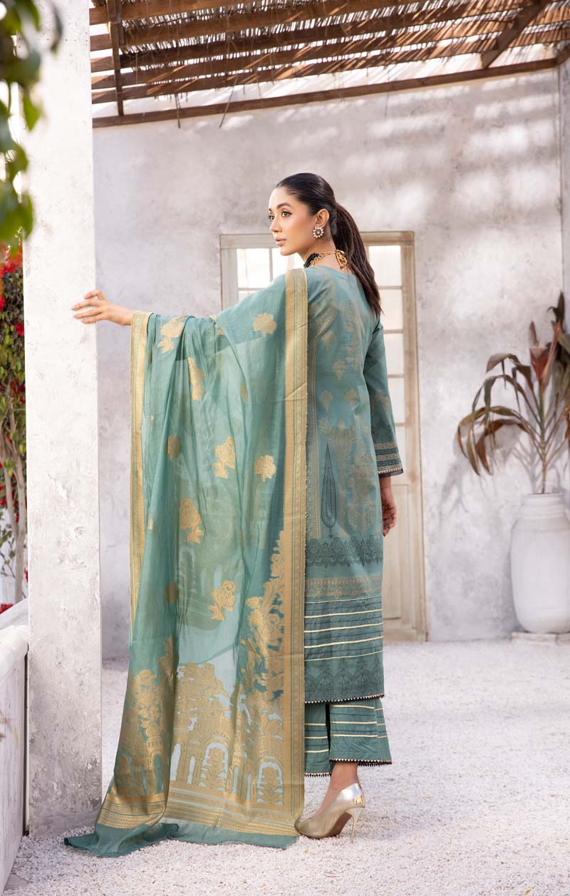 Elina Luxury Jacquard 3 Piece Green Wedding Outfit - Desi Posh
