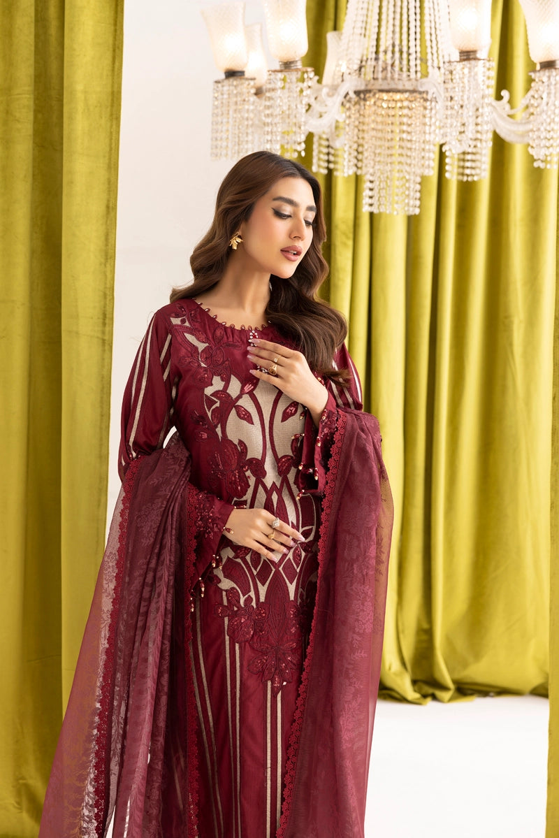 Maria B inspired Mummy & Me Ladies Maroon Embroidered Eid Outfit GDP243 - Desi Posh