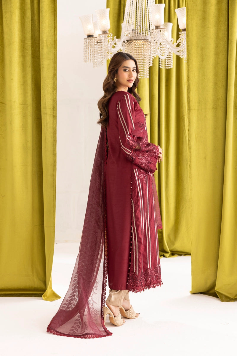Maria B inspired Mummy & Me Ladies Maroon Embroidered Eid Outfit GDP243 - Desi Posh