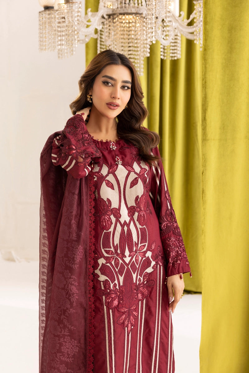 Maria B inspired Mummy & Me Ladies Maroon Embroidered Eid Outfit GDP243 - Desi Posh