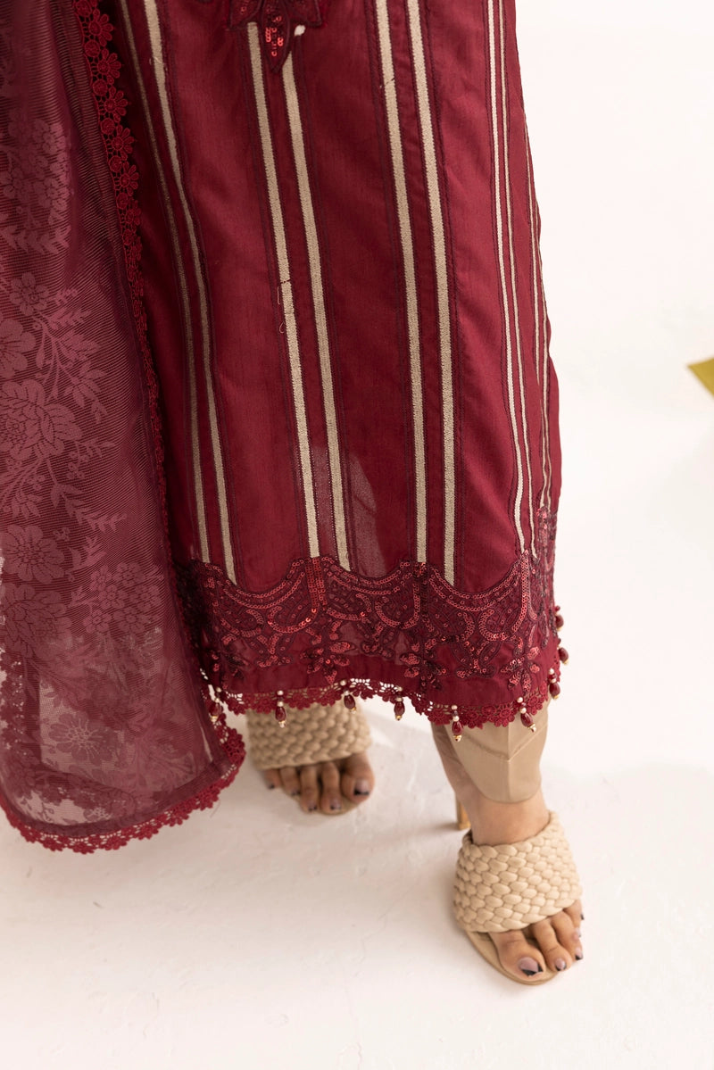 Maria B inspired Mummy & Me Ladies Maroon Embroidered Eid Outfit GDP243 - Desi Posh